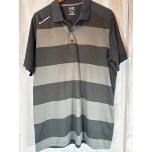 Oakley Mens Golf Polo Shirt L Gray Black Stripe Short Sleeve Hydromix Tour coke